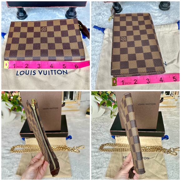 Louis Vuitton Damier Ebene Bucket Pouch PM crossbody bag with chain. NICE! RARE! - Picture 10 of 12
